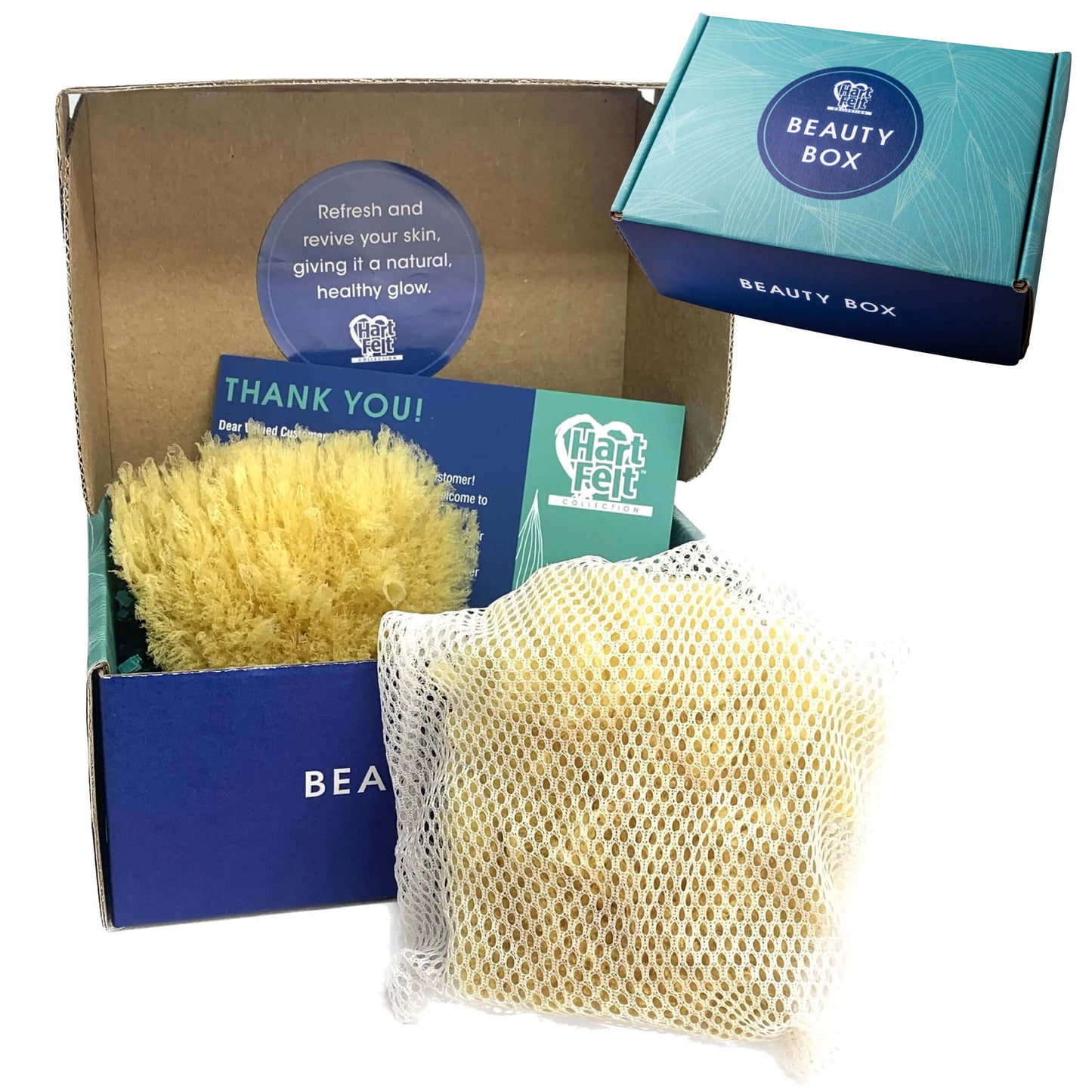 HartFelt Gentle Exfoliation Sea Sponge Beauty Box - 2 Yellow Sea Sponges 4 inch