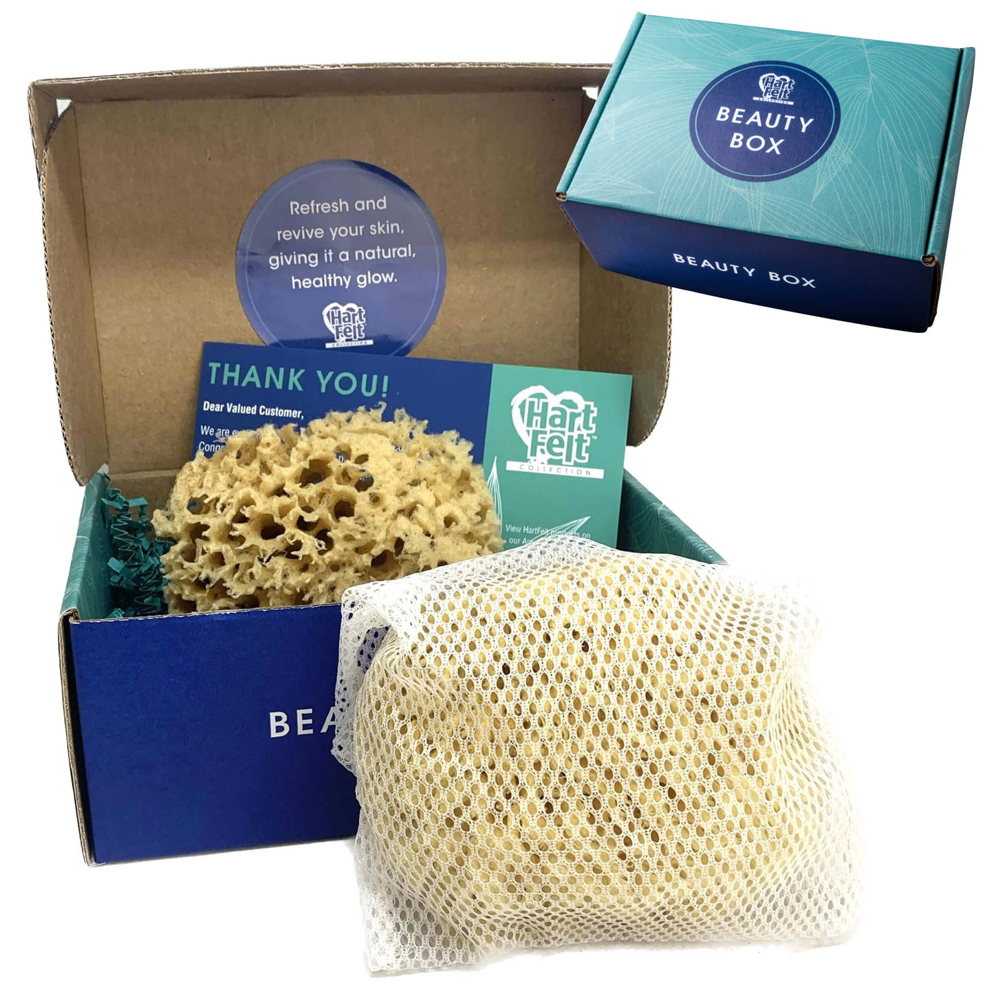 HartFelt Delicate Skin Sea Sponge Beauty Box - 2 Wool Sea Sponges 4 inch